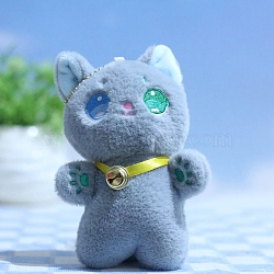 Cute Cloth Plush Bell Kitten Pendant Decorations, for Keychain, Purse, Backpack Ornament, Steel Blue, 130mm(PW-WG09BC4-02)