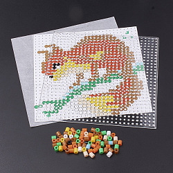 (Holiday Stock-Up Sale)DIY Melty Beads Fuse Beads Sets: Fuse Beads, ABC Plastic Pegboards, Pattern Paper and Ironing Paper, Squirrel Pattern, Square, Colorful, 14.7x14.7cm(DIY-S033-100)