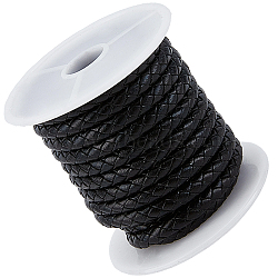 1 Roll Round Braided Cowhide Leather Cord, with Cotton Thread inside and 1Pc White Organza Gift Bags, Black, 5mm, about 4.37 yards(4m)/roll(NWIR-CL0001-01B)
