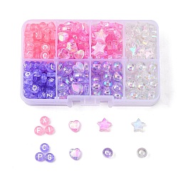 4 Style 2 Colors Transparent Acrylic Beads, AB Color, Round & Heart & Star & Flat Round with Letters, Mixed Color, 7~10x3~4mm, hole: 1~1.5mm(DIY-FS0002-49)