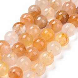 Natural Yellow Hematoid Quartz/Golden Healer Quartz Beads Strands, Round, 10.5mm, Hole: 1.2mm, about 38pcs/strand, 15.16''(38.5cm)(G-E571-05B)