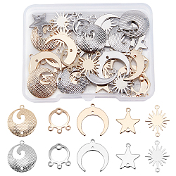 SUPERFINDINGS 40Pcs 5 Style Brass Link Connectors, Long-Lasting Plated, Moon & Flat Round & Star & Sun, Platinum & Golden, 4pcs/style(KK-FH0002-21)
