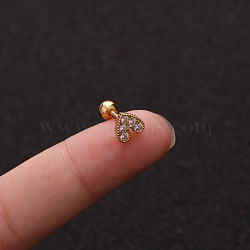 Brass Micro Pave Clear Cubic Zirconia Cartilage Earrings for Women, with Stainless Steel Pins, Golden, Heart, 6mm, Pin: 1.2mm(WGD0011-14)