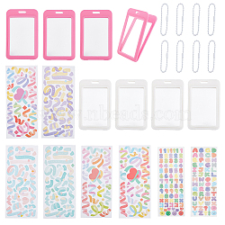 8Pcs Rectangle Plastic Name Card Holders, with 8 Sheets Sparkle PET Stickers and 8Pcs Iron Ball Chain, Mixed Color, 2~116x2~70x2.5~6mm, Hole: 16x5mm(DIY-BC0006-30)