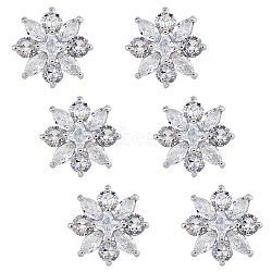 6Pcs 1-Hole Zinc Alloy Shank Buttons, with Cubic Zirconia, Flower, Platinum, 15mm, Hole: 7mm(FIND-DC0005-27)