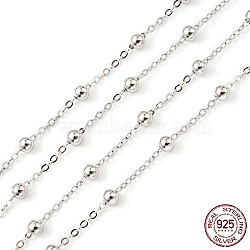 Rhodium Plated 925 Sterling Silver Satellite Chains, Unwelded, Platinum, Link: 1.5x1x0.5mm, 3mm(STER-F052-16P)