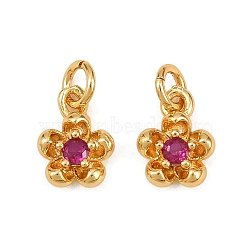 Brass Micro Pave Cubic Zirconia Pendants, Flower Charms, Real 18K Gold Plated, 9.5x7.5x3mm, Hole: 2.5mm(KK-H263-03G)