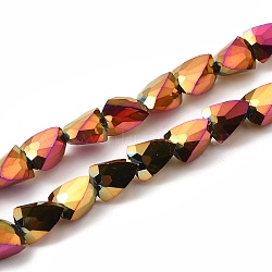 Electroplate Glass Beads Strands, Faceted, Triangle, Rainbow Plated, 7x5.5~6x5.5~6mm, Hole: 1.2mm, about 79~80pcs/strand, 22.60''(57.4cm)(EGLA-I017-02-FP02)