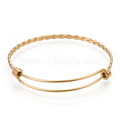 Adjustable 304 Stainless Steel Expandable Bangle Making, Real 18K Gold Plated, 60mm, 3.5mm(STAS-I066-01A-G)