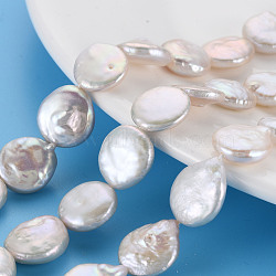 Natural Keshi Pearl Beads Strands, Cultured Freshwater Pearl, Flat Round, Seashell Color, 12~16x12~14x3~7mm, Hole: 0.6mm, about 26~28pcs/strand, 14.96 inch(38cm)(PEAR-S018-03A)