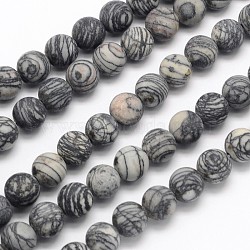 Frosted Round Natural Black Picasso Stone/Picasso Jasper Beads Strands, 6mm,  Hole: 1mm, about 62pcs/strand, 15.3 inch(X-G-N0166-44-6mm)