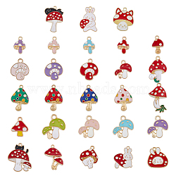 DICOSMETIC 56Pcs 28 Style Alloy Pendants, with Enamel, Light Gold, Mushroom, Mixed Color, 15~26x11~23x1~5mm, Hole: 1.5~2mm, 2pcs/style(ENAM-DC0001-23)