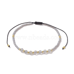 Adjustable Natural Labradorite & Seed Braided Bead Bracelets, Inner Diameter: 1-3/4~3-3/8 inch(4.6~8.7cm)(BJEW-JB10181-04)