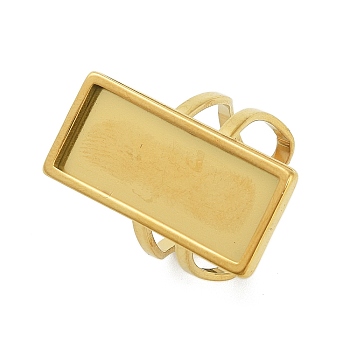 304 Stainless Steel Cuff Ring Components, Pad Ring Settings, Rectangle, Ion Plating(IP), Golden, Tray: 25x10mm, Rectangle: 28x13mm, Inner Diameter: 18mm