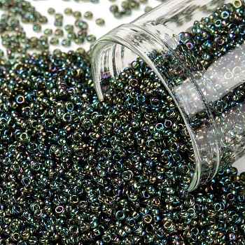 TOHO Round Seed Beads, Japanese Seed Beads, (180) Transparent AB Olivine, 15/0, 1.5mm, Hole: 0.7mm, about 15000pcs/50g