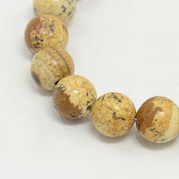 Picture Jasper Round Beads Strands, Camel, 8mm, Hole: 0.8mm, about 48pcs/strand