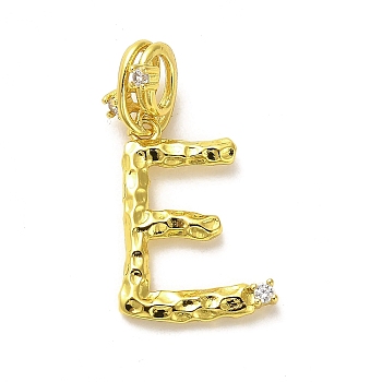 Rack Plating Brass Micro Pave Cubic Zirconia European Dangle Charms, Large Hole Letter Pendant, Real 18K Gold Plated, Long-Lasting Plated, Cadmium Free & Lead Free, Letter E, 26.5mm, Charm: 18.5x13.5x2mm, Hole: 4x2.5mm