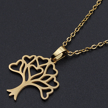 201 Stainless Steel Pendants Necklaces, with Cable Chains and Lobster Claw Clasps, Tree, Golden, 17.71 inch(45cm), 1.5mm