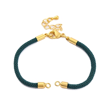 Nylon Cords Bracelet Makings Fit for Connector Charms, with Brass Findings and 304 Stainless Steel Lobster Claw Clasps, Long-Lasting Plated, Teal, 6-1/2~6-3/4 inch(16.5~17cm), Hole: 1.8mm