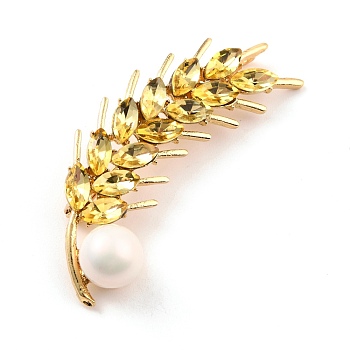 Spike of Rice Alloy Brooch with Resin Pearl, Exquisite Rhinestone Animal Lapel Pin for Girl Women, Golden, Topaz, 55x21x11mm, Pin: 0.8mm