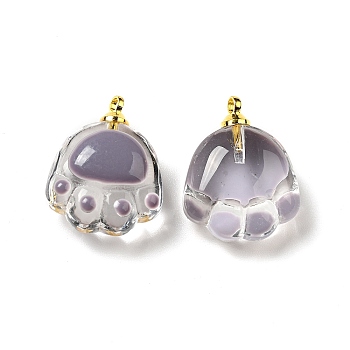 Transparent Glass Pendants, with Golden Tone Alloy Loops and Enamel, Cat Paw, Gray, 18.5x14.5x7.5mm, Hole: 1.6mm