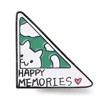 Black Aolly Brooches, Enamel Pins, Triangle with Word Happy Memories, 27.5x27x2mm