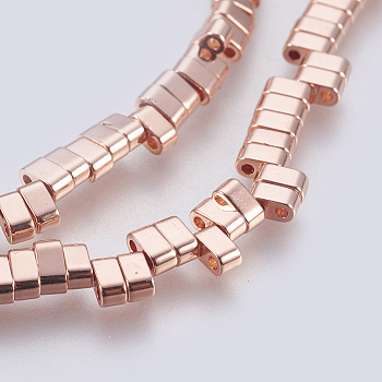 Electroplated Non-magnetic Synthetic Hematite Beads Strands, Grade AA, 2-Hole, Rectangle, Long-Lasting Plated, Rose Gold Plated, 4.5x2x2.5mm, Hole: 1mm, about 181pcs/strand, 16.29 inch(41.4cm)