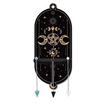 CREATCABIN DIY Oval Poplar Wood Wall Display Stand Decorations, with Natural Black Stone & Synthetic Turquoise & Glass Dowsing Pendulum Pendants and Iron Screw, Star Pattern