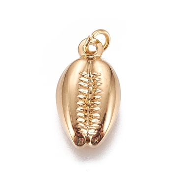 Vacuum Plating 304 Stainless Steel Pendants, Cowrie Shell, Golden, 18.6x10.4x3.6mm, Hole: 5mm