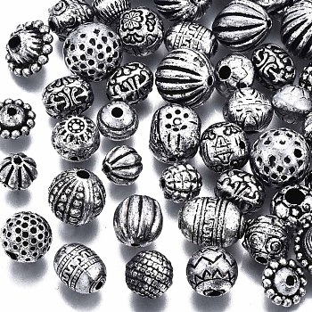 CCB Plastic Beads, for DIY Jewelry Making, Mixed Shapes, Antique Silver, 7~12x6~12x6~12mm, Hole: 1.2~3mm