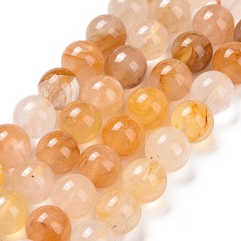 Natural Yellow Hematoid Quartz/Golden Healer Quartz Beads Strands, Round, 10.5mm, Hole: 1.2mm, about 38pcs/strand, 15.16''(38.5cm)