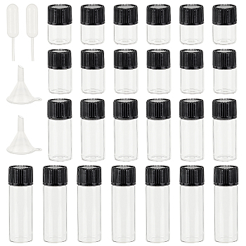 PandaHall Elite Mini Glass Spray Bottles, with Plastic Funnel Hopper, Disposable Plastic Dropper, Black, Glass Spray Bottles: 40pcs