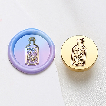 Wax Seal Brass Stamp Head, Bottle Pattern, for Wax Seal Stamp, Golden, 25x14.5mm, Hole: 7mm