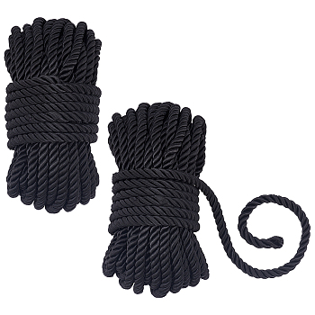 Polyester Cord, Round, Black, 6mm, about 10m/roll