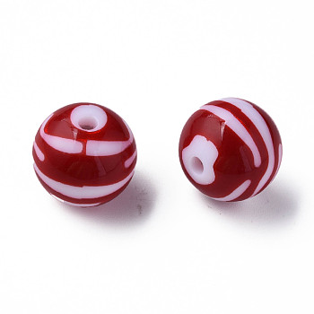 Opaque Striped Acrylic Beads, Round, FireBrick, 19mm, Hole: 3mm, about 112pcs/500g