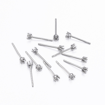 Tarnish Resistant 304 Stainless Steel Stud Earring Settings, Stainless Steel Color, 13.5x3mm, Tray: 2mm, Pin: 0.8mm