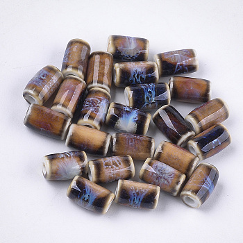 Handmade Porcelain Beads, Fancy Antique Glazed Porcelain, Column, Camel, 10~10.5x6mm, Hole: 2mm