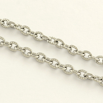 304 Stainless Steel Cable Chains, Textured, Unwelded, Oval, Stainless Steel Color, 4x3x0.8mm