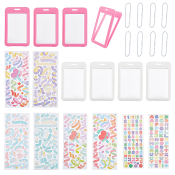 8Pcs Rectangle Plastic Name Card Holders, with 8 Sheets Sparkle PET Stickers and 8Pcs Iron Ball Chain, Mixed Color, 2~116x2~70x2.5~6mm, Hole: 16x5mm