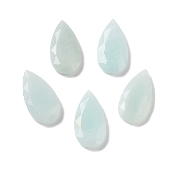 Natural Flower Amazonite Faceted Pendants, Teardrop Charms, 25x13x4mm, Hole: 1mm