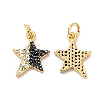 Rack Plating Brass Micro Pave  Cubic Zirconia Pendants, with Jump Rings, Cadmium Free & Lead Free, Star, Real 18K Gold Plated, 16x12x2mm, Hole: 3mm