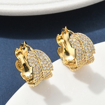 Leaf Brass Micro Pave Clear Cubic Zirconia Hoop Earrings, Real 18K Gold Plated, 15.5x17x8.5mm