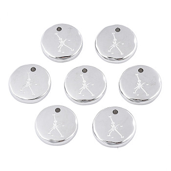316 Surgical Stainless Steel Charms, Flat Round with Constellation, Stainless Steel Color, Cancer, 10x2mm, Hole: 1mm
