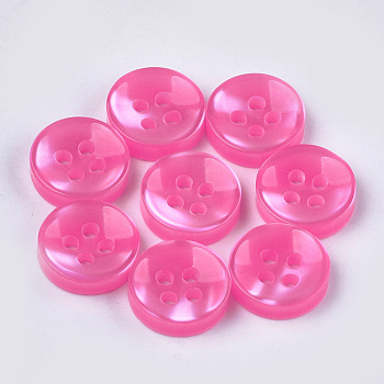 Resin Buttons, 4-Hole, Flat Round, Deep Pink, 11.5x3mm, Hole: 1.6mm, about 1000pcs/bag
