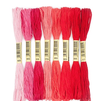 8 Skeins 8 Colors 6-Ply Polyester Embroidery Floss, Cross Stitch Threads, Tassel Embroidery, Gradient Color, Red, 2mm, about 8.20 Yards(7.5m)/Skein