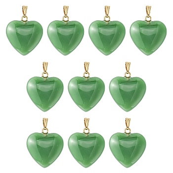 Imitation Jade Glass Pendants, with Golden Plated Iron Findings, Heart Charms, Green, 22x20.5x7mm, Hole: 6x2mm
