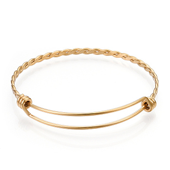 Adjustable 304 Stainless Steel Expandable Bangle Making, Real 18K Gold Plated, 60mm, 3.5mm
