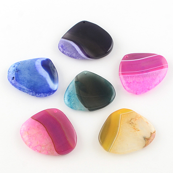 Dyed Teardrop Natural Crackle Agate Pendants, Mixed Color, 42~46x48~54x7~10mm, Hole: 2mm
