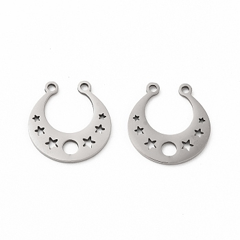 201 Stainless Steel Pendants, U Shape with Hollow Out Star Charms, Stainless Steel Color, 16.5x16x1mm, Hole: 1.4mm