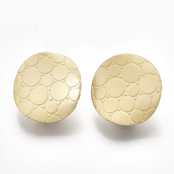 Iron Stud Earring Findings, with Steel Pins and Loop, Flat Round, Matte Gold Color, 20mm, Hole: 4mm, Pin: 0.7mm